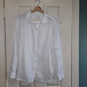 Sigrid Olsen 100% Linen Shirt L White Button Back Preppy Beach Vacation